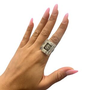 Sterling Silver Ring with Square Face and Wire Design sz8.5